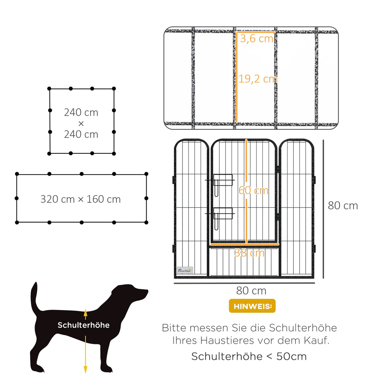Puppy run 80 cm high, 12-piece puppy playpen with 2 doors, DIY dog playpen outdoor enclosure for medium-sized dogs, rabbits, guinea pigs, steel, gray