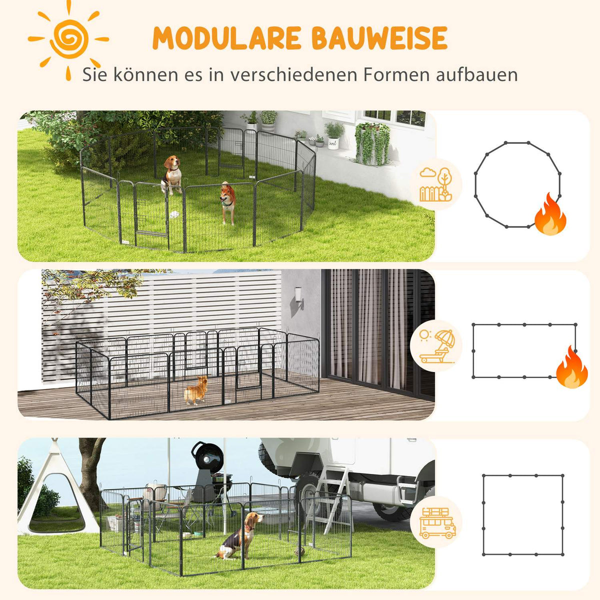 Puppy run 80 cm high, 12-piece puppy playpen with 2 doors, DIY dog playpen outdoor enclosure for medium-sized dogs, rabbits, guinea pigs, steel, gray