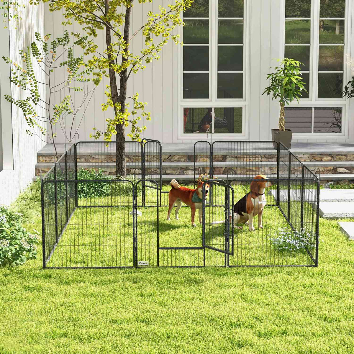 Puppy run 80 cm high, 12-piece puppy playpen with 2 doors, DIY dog playpen outdoor enclosure for medium-sized dogs, rabbits, guinea pigs, steel, gray