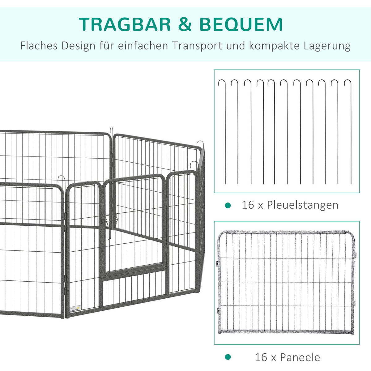 Puppy run outdoor enclosure, 60H cm, 16 segments, playpen for pets, puppy fence, playpen, customizable, with 2 doors, steel