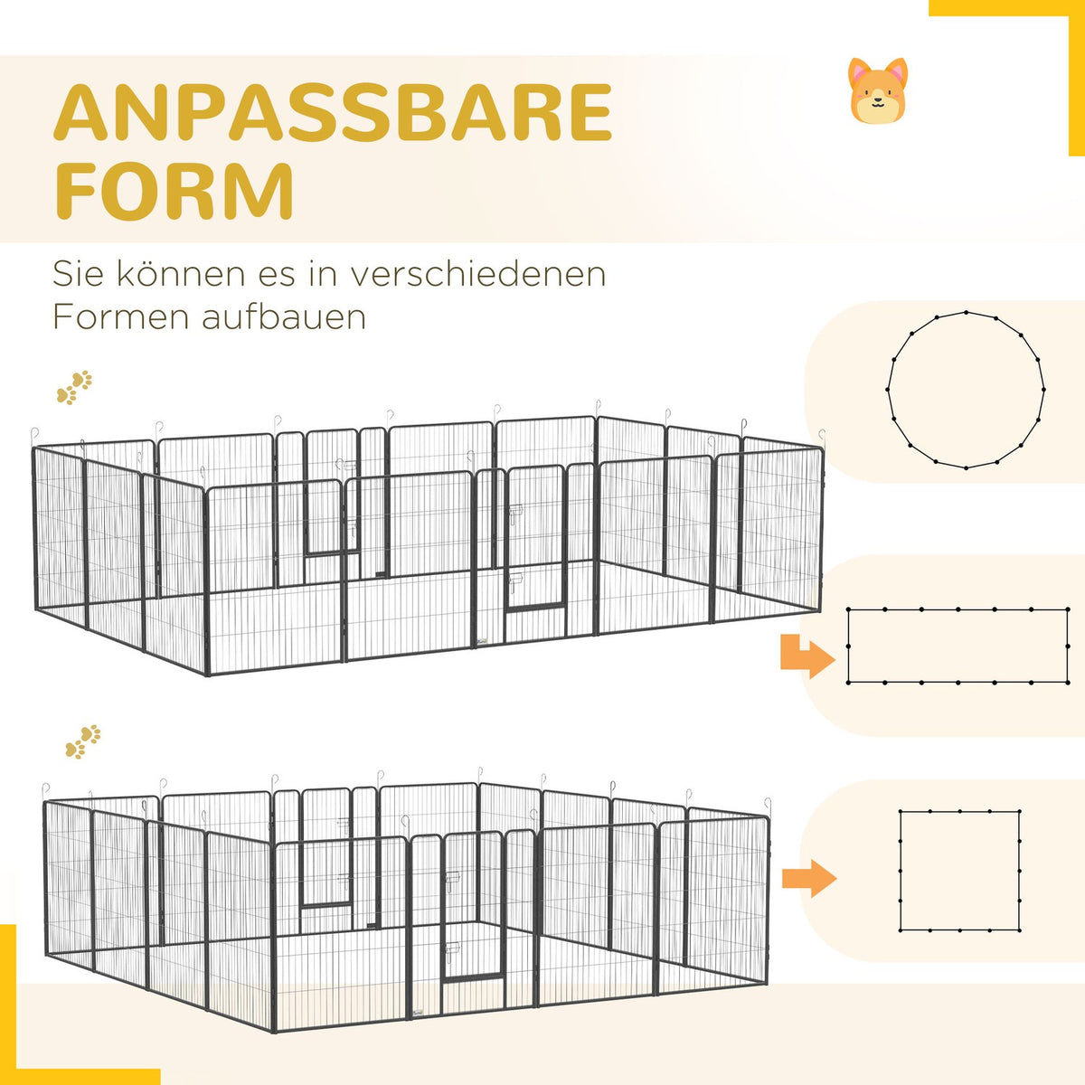 Puppy run, puppy playpen, outdoor enclosure for medium, small dogs, small animal run, DIY puppy enclosure with two doors, steel, gray