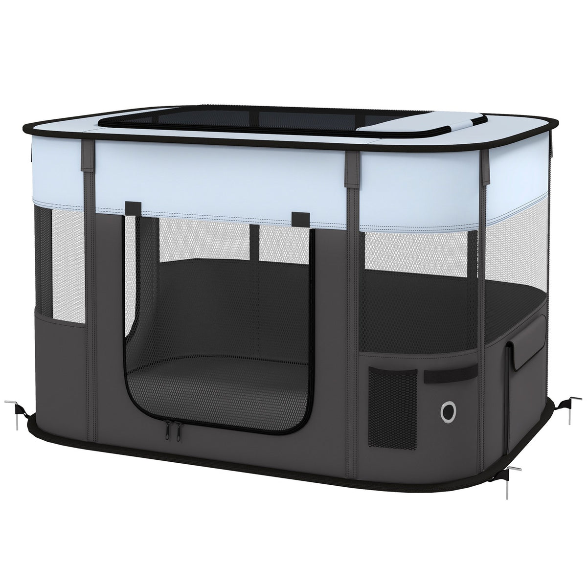 Puppy run, puppy playpen with doors, windows, foldable playpen, breathable net, for small dogs under 10 kg and small animals, indoor and outdoor, 94 x 74 x 60 cm, gray