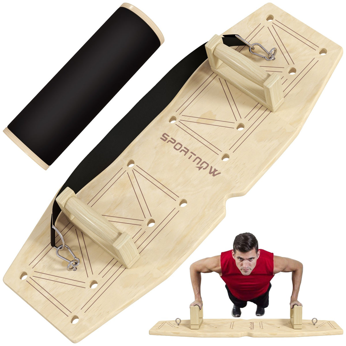 Push-up handles made of wood push up bars with 8 pairs of holes, including resistance bands, 11 exercises, fitness parallettes for muscle training, strength training natural