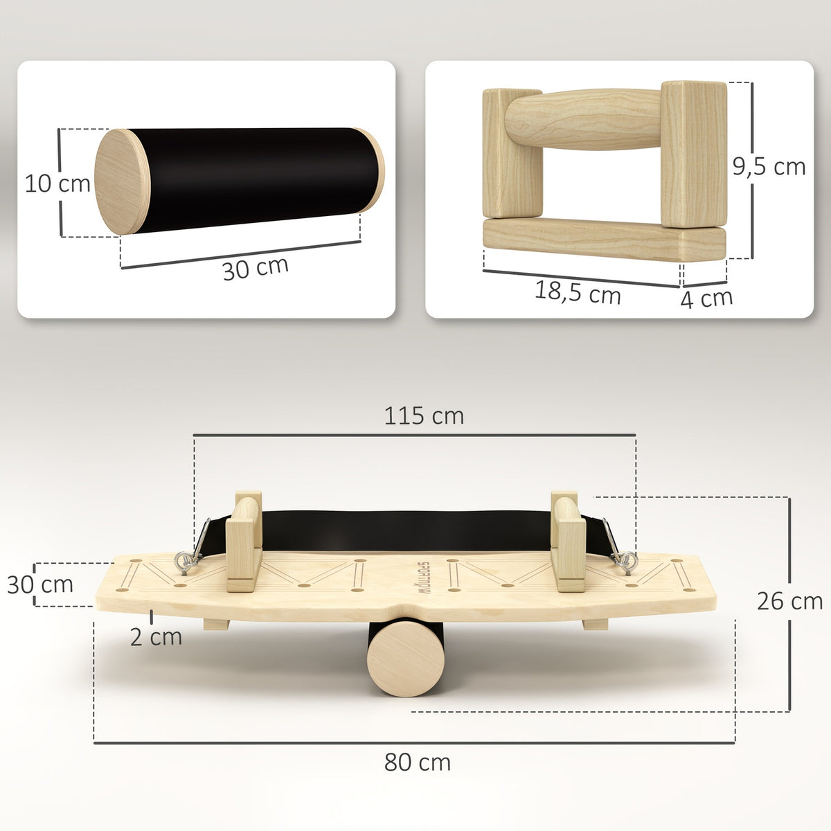 Push-up handles made of wood push up bars with 8 pairs of holes, including resistance bands, 11 exercises, fitness parallettes for muscle training, strength training natural