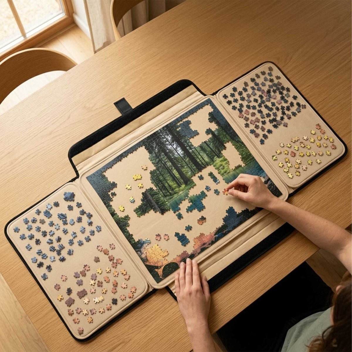 Puzzle Tray with Handle, 2 Compartments, Non-Slip Surface