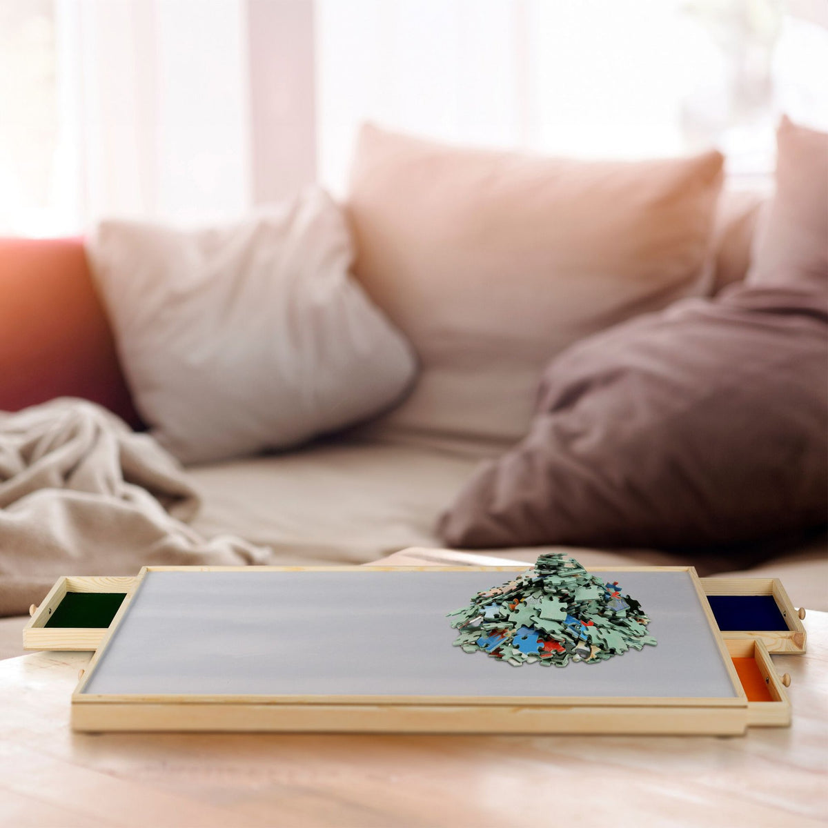 Puzzle board with 4 drawers