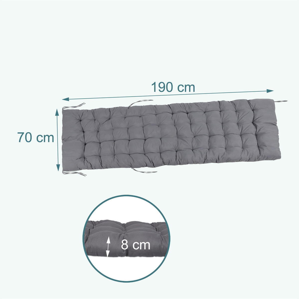 Quilted Garden Bench Cushion with Ties, Thick Filling