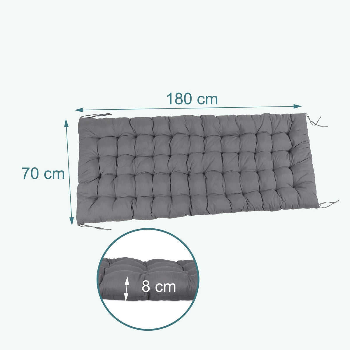 Quilted Garden Bench Cushion with Ties, Thick Padding