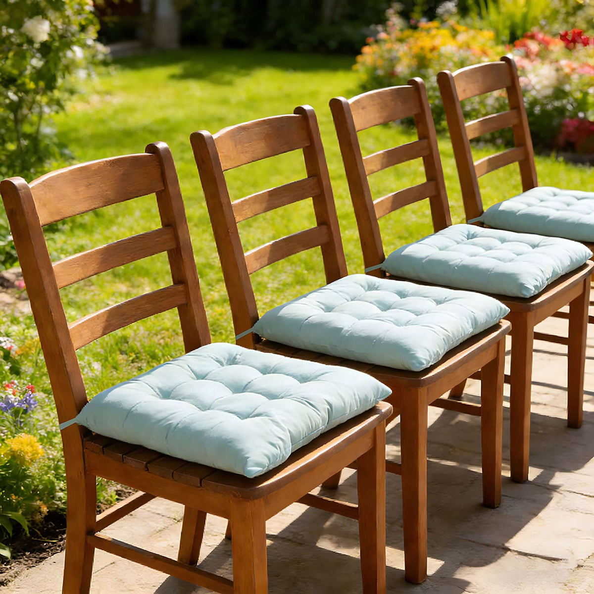 Quilted Square Chair Cushions with Ties, 4-Pack