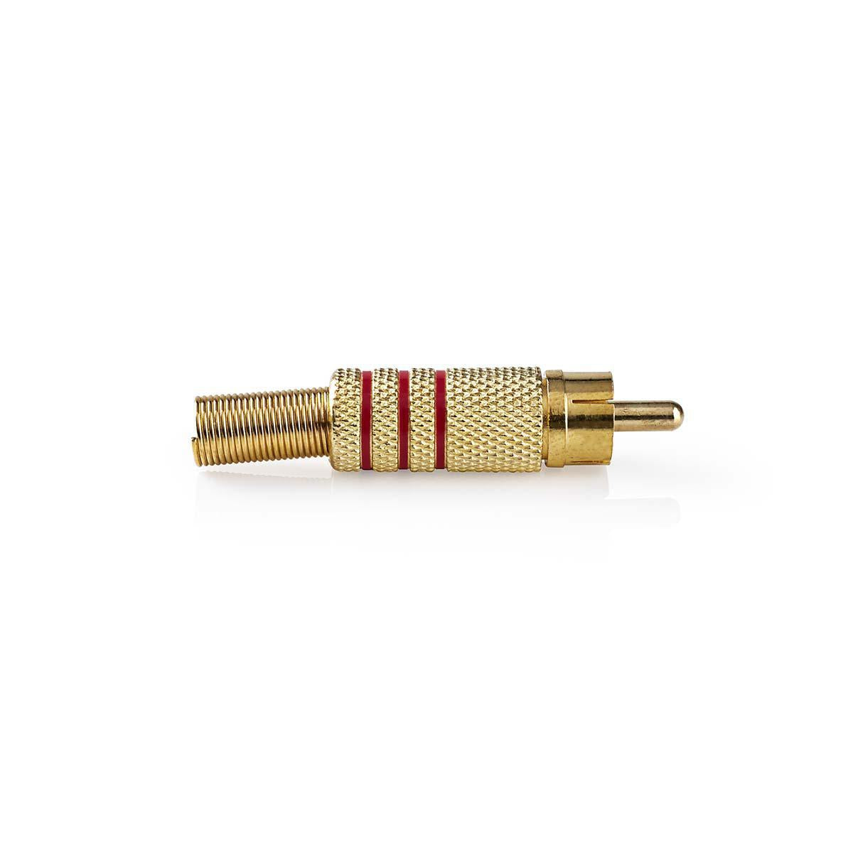 RCA Connector | Straight | Male | Gold Plated | Solder | Cable input diameter: 7.0 mm | Metal | Gold / Red | 10 pieces. | Envelope