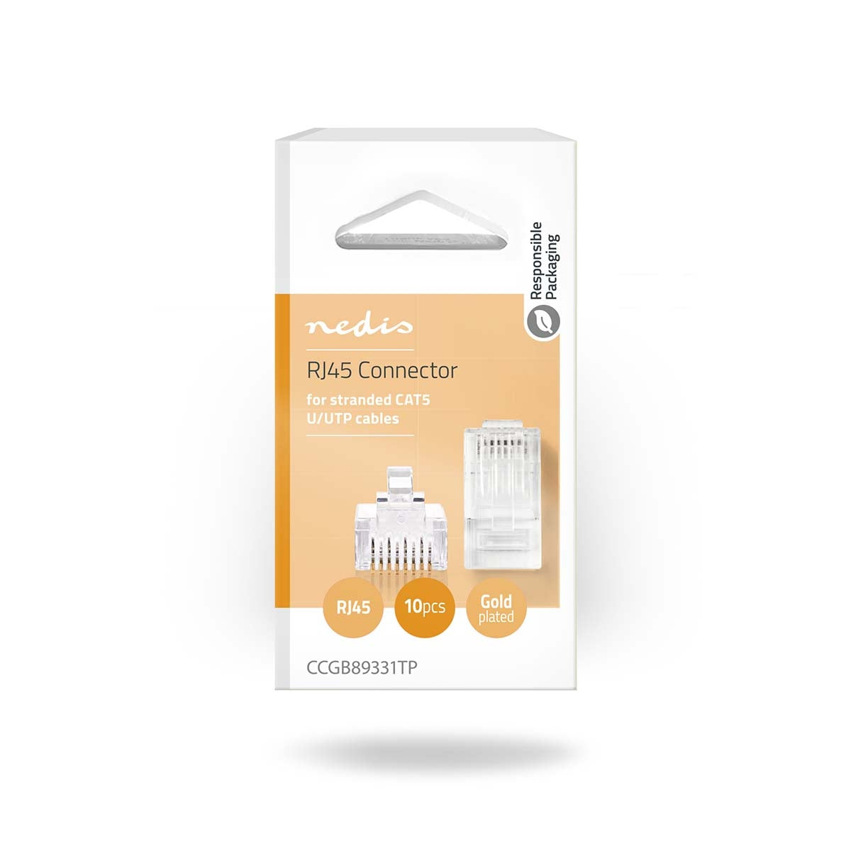 RJ45 Connector | RJ45 Pass Through | Stranded UTP CAT5 | Straight | Gold Plated | 10 pcs | PVC | Transparent | Box