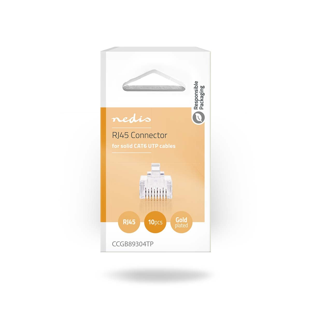 RJ45 connector | Male | Solid UTP CAT6 | Straight | Gold Plated | 10 pieces. | PVC | Transparent | Box