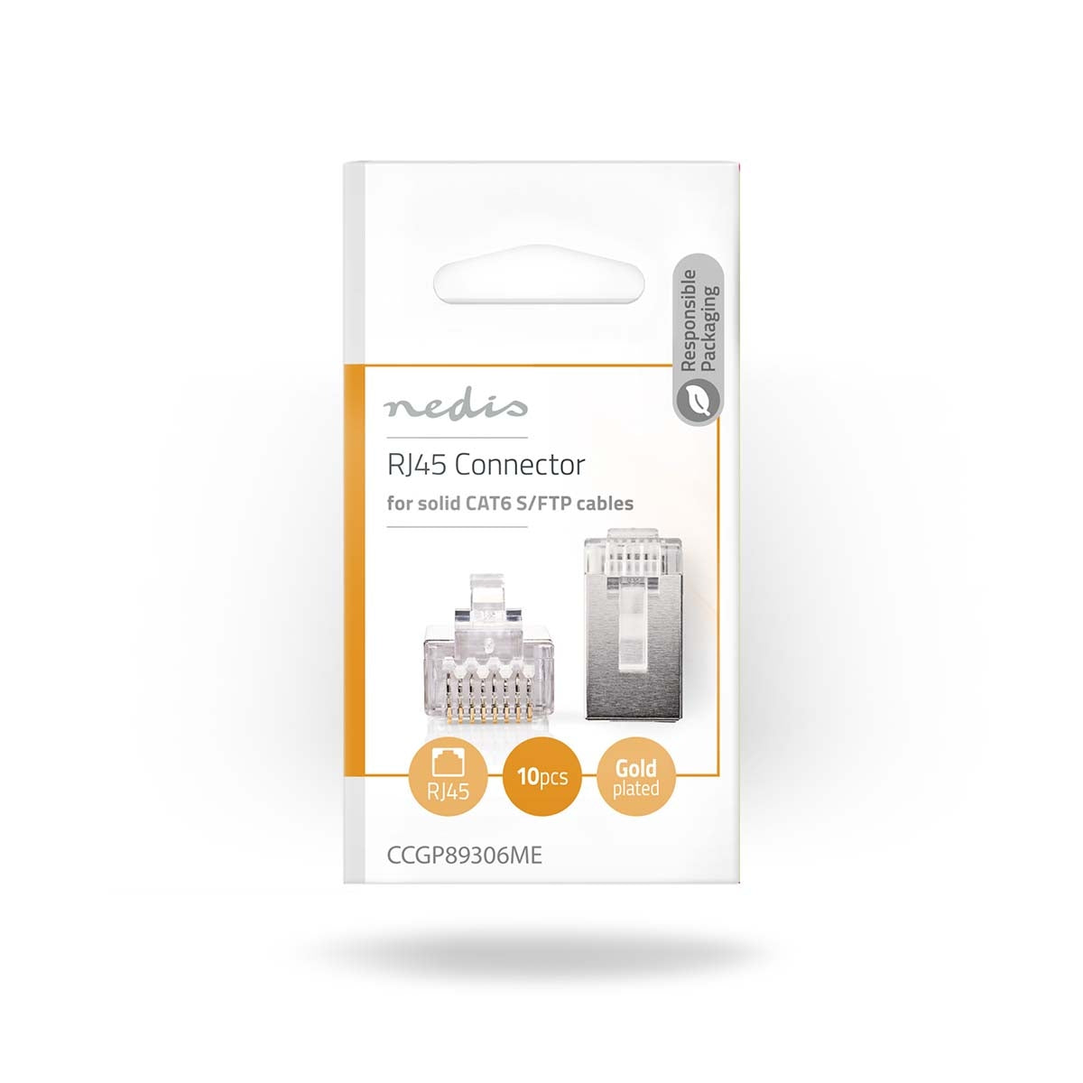 RJ45 connector | Male | Solid UTP CAT6 | Straight | Gold Plated | 10 pieces. | PVC | Transparent | Plastic bag