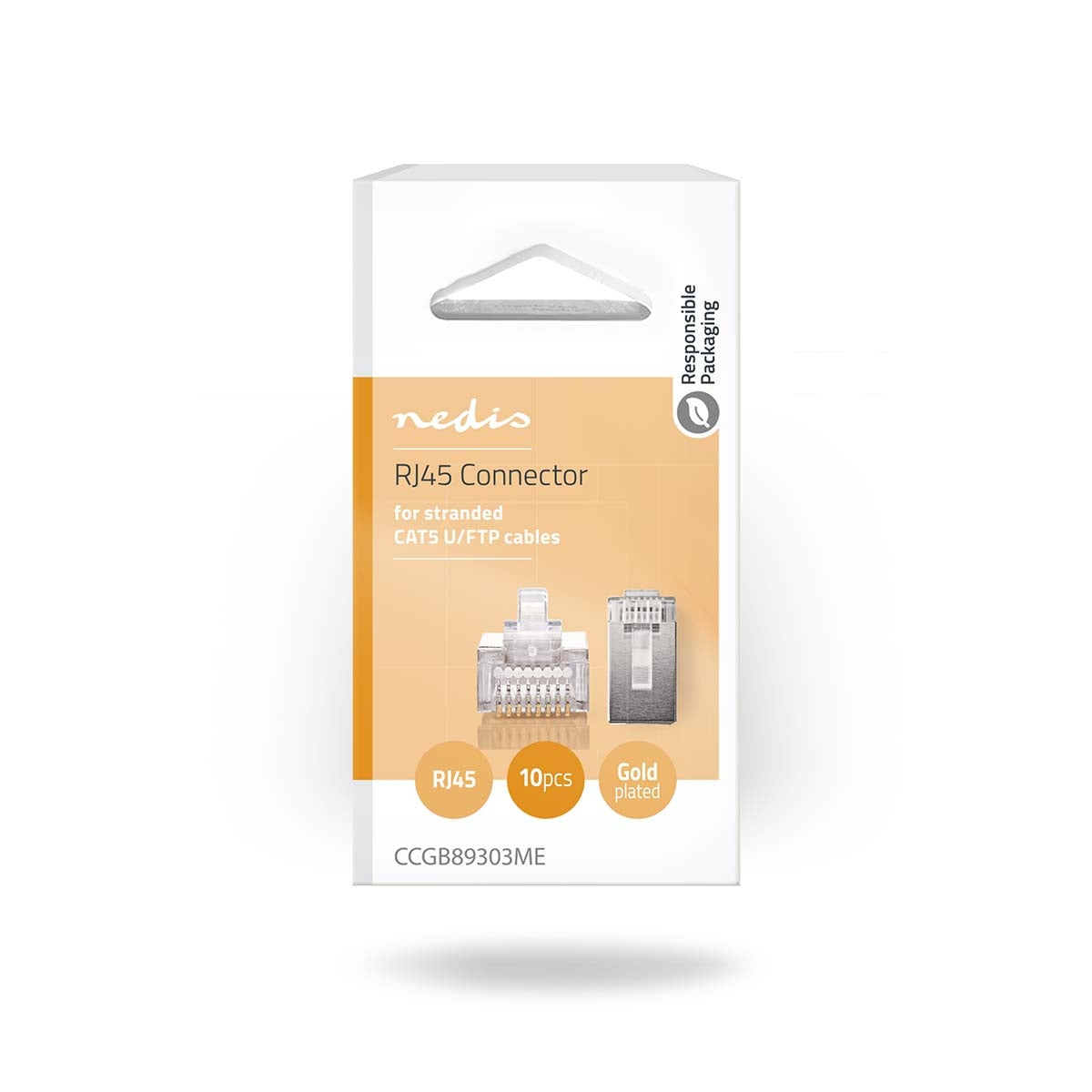 RJ45 connector | Male | Stranded STP CAT5 | Straight | Gold Plated | 10 pieces. | PVC | Transparent | Box