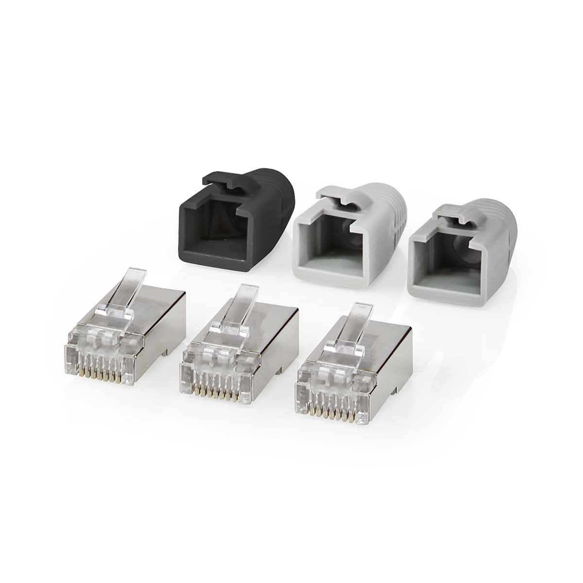 RJ45 connector | RJ45 Pass Through | Solid/Stranded FTP CAT6 | Straight | Gold Plated | 10 pieces. | PVC | Grey/Black/White | Box