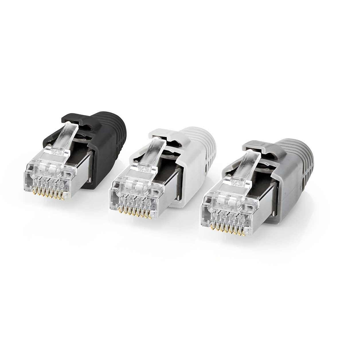 RJ45 connector | RJ45 Pass Through | Solid/Stranded FTP CAT7 | Straight | Gold Plated | 10 pieces. | PVC | Grey/Black/White | Box