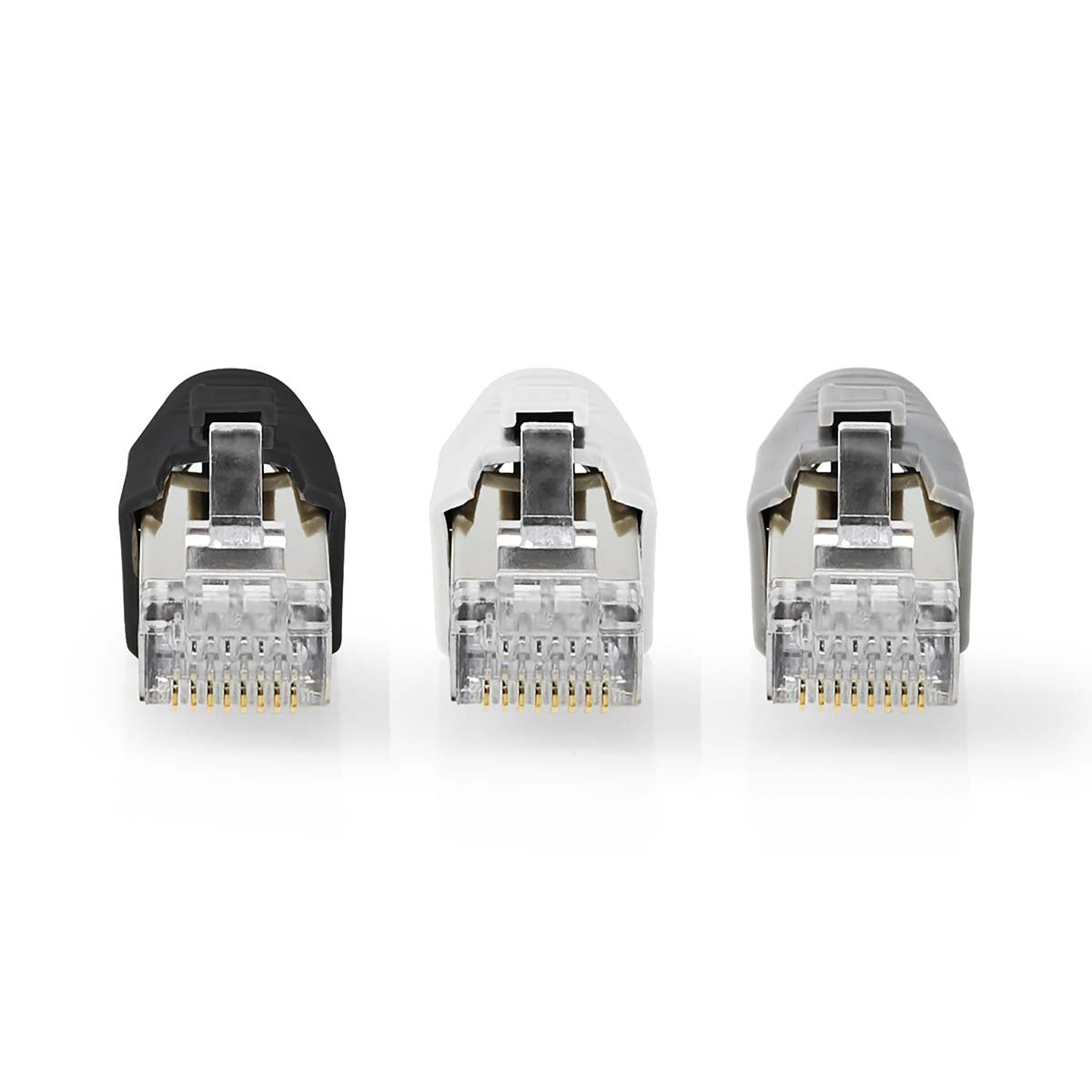RJ45 connector | RJ45 Pass Through | Solid/Stranded FTP CAT7 | Straight | Gold Plated | 10 pieces. | PVC | Grey/Black/White | Box