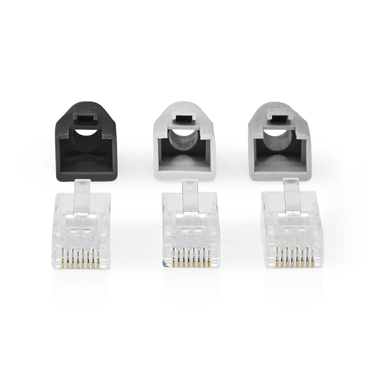RJ45 connector | RJ45 Pass Through | Solid/Stranded UTP CAT6 | Straight | Gold Plated | 10 pieces. | PVC | Grey/Black/White | Box