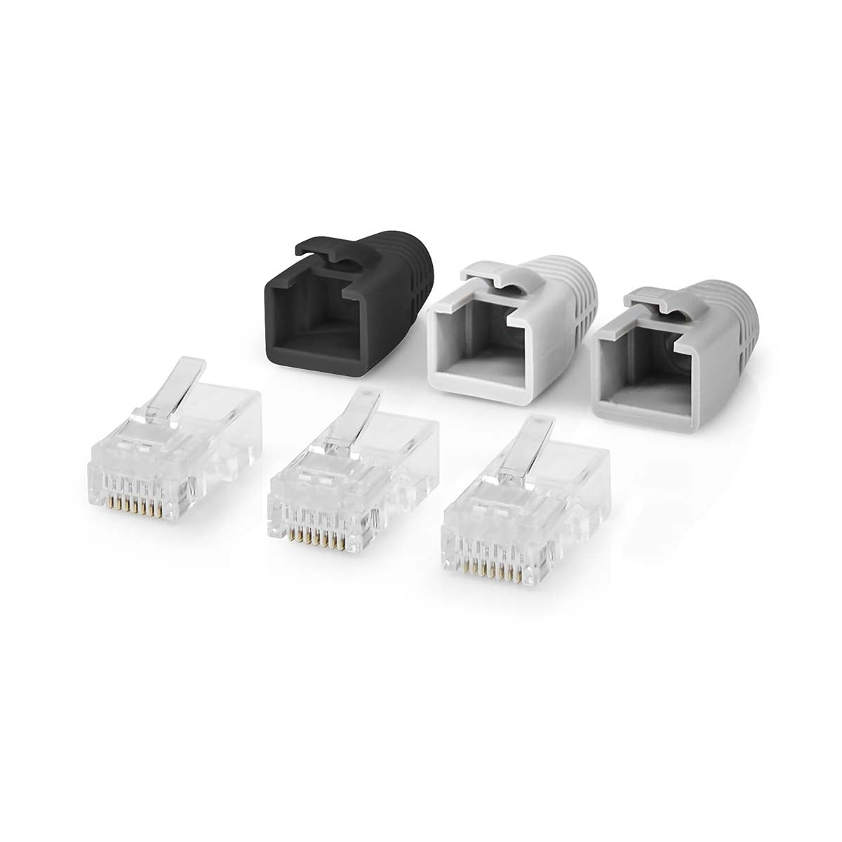 RJ45 connector | RJ45 Pass Through | Solid/Stranded UTP CAT6 | Straight | Gold Plated | 10 pieces. | PVC | Grey/Black/White | Box