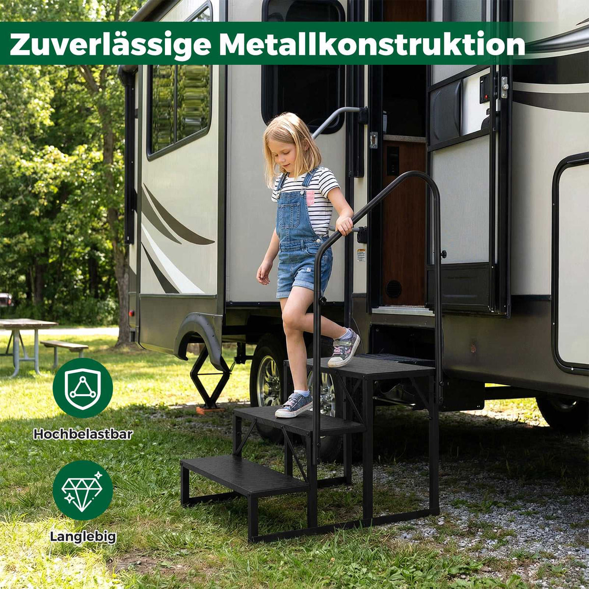 RV Step with Handrail – Heavy-Duty, Non-Slip, 65 cm Wide