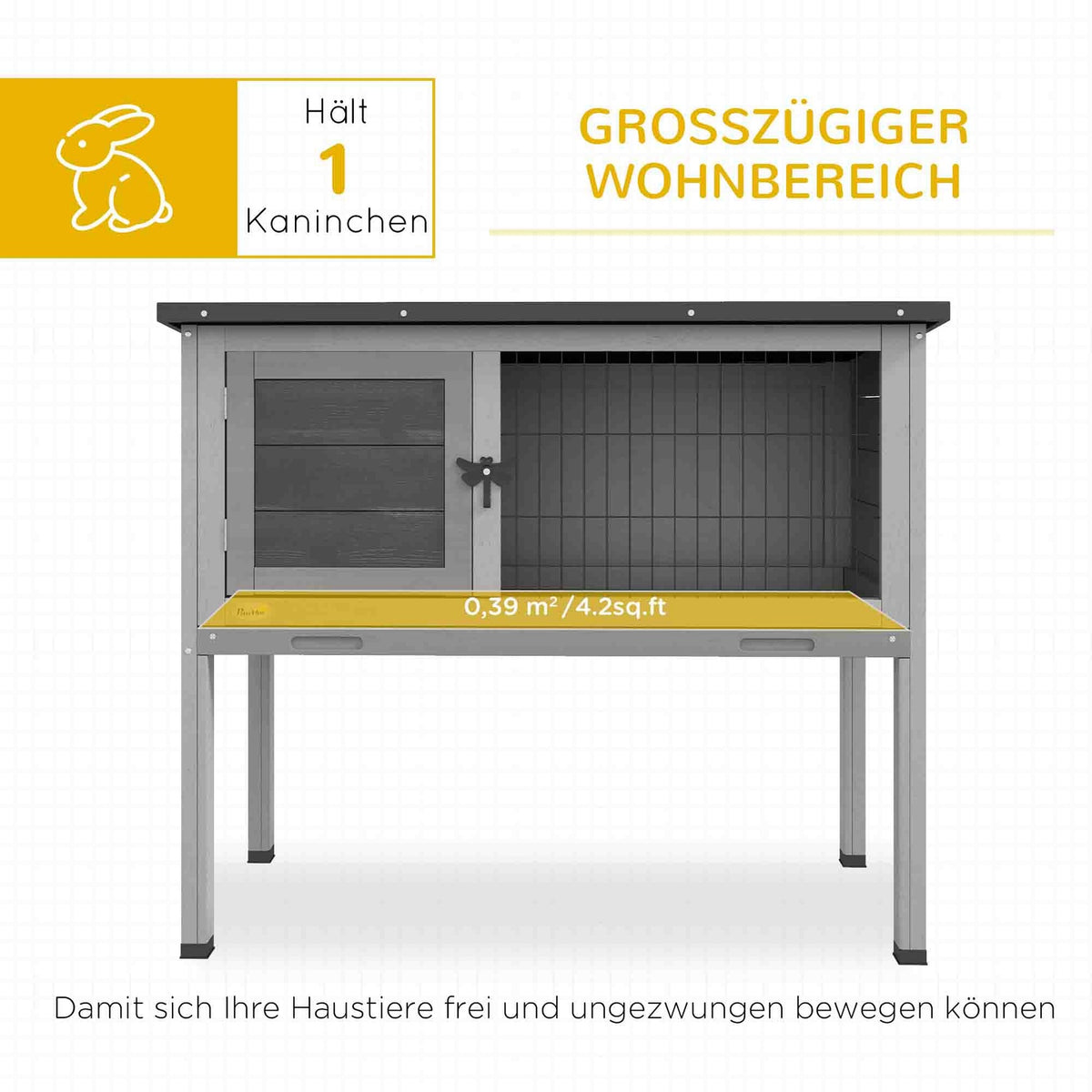 Rabbit Hutch Rabbit Hutch Made of Fir Wood Winterproof Rabbit Cage with Hinged Roof 84x43x70 cm Rabbit Cage Outdoor Small Animal Hutch for Hares Rabbits Guinea Pigs Gray