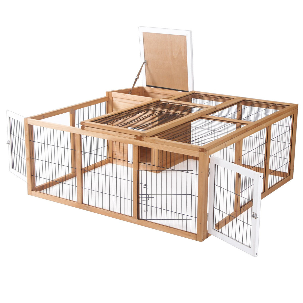 Rabbit Hutch Small Animal Enclosure 123 X 120 X 52 Cm With Opening Roof With Outdoor Enclosure Made Of Natural Fir Wood