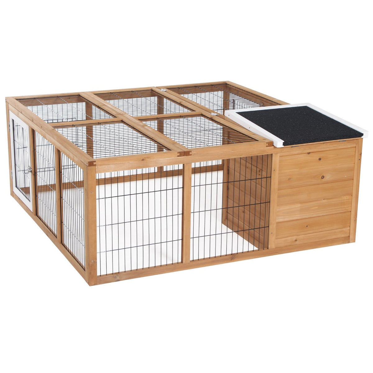 Rabbit Hutch Small Animal Enclosure 123 X 120 X 52 Cm With Opening Roof With Outdoor Enclosure Made Of Natural Fir Wood