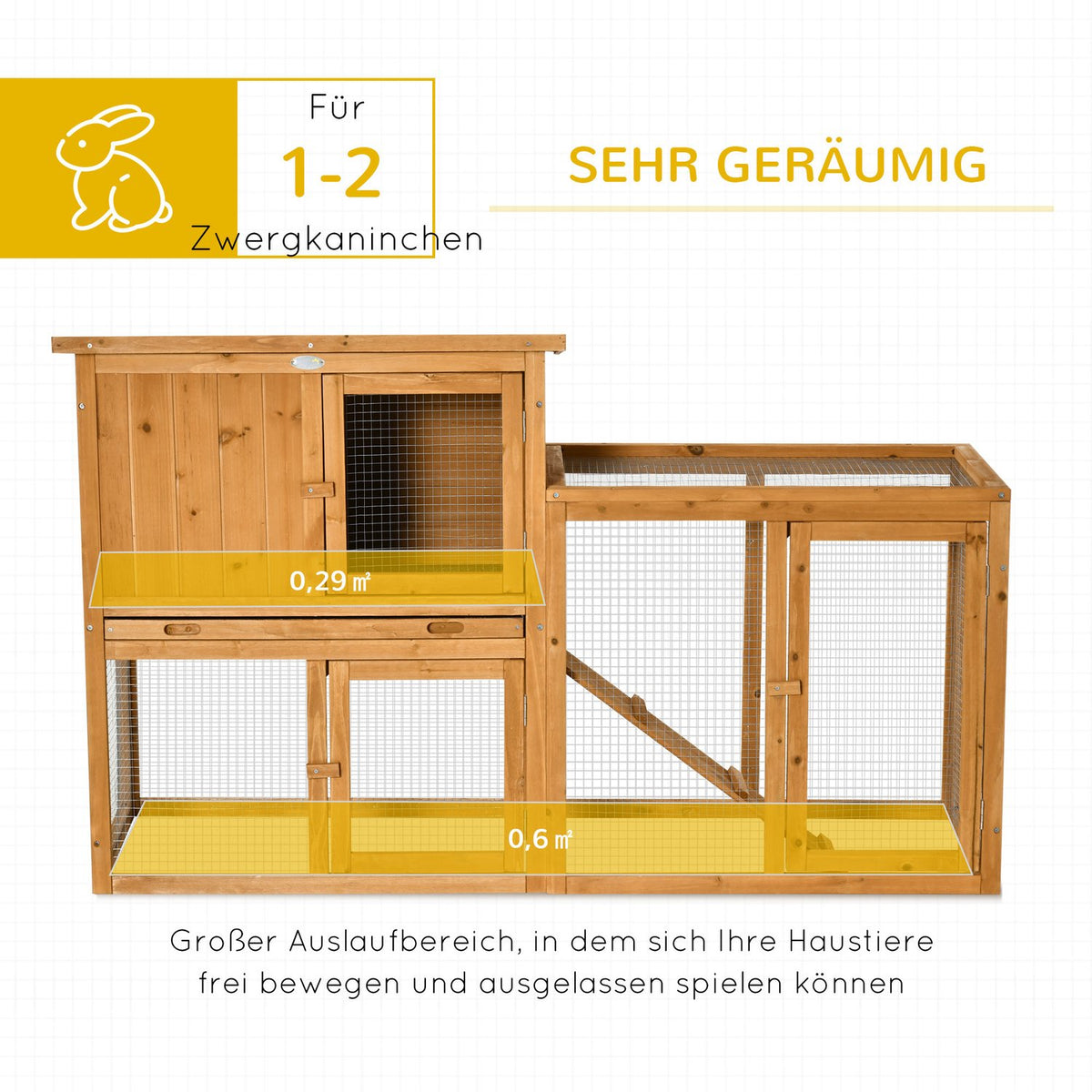 Rabbit Hutch Small Animal Hutch 141 X 60 X 86 Cm With Removable Floor Tray And Ramp Outdoor Indoor Fir Wood Orange