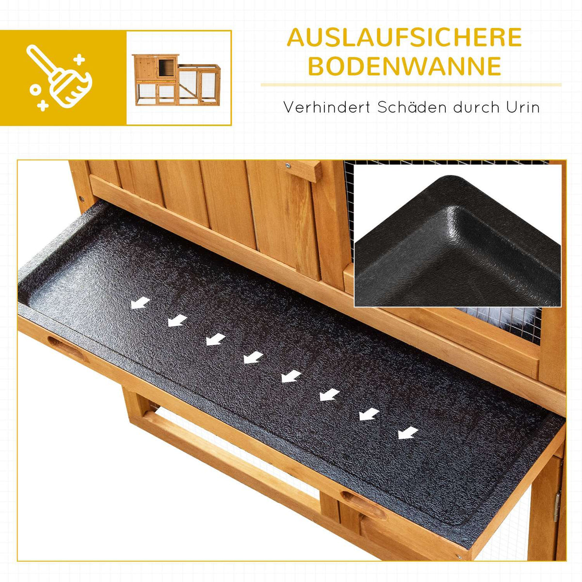 Rabbit Hutch Small Animal Hutch 141 X 60 X 86 Cm With Removable Floor Tray And Ramp Outdoor Indoor Fir Wood Orange