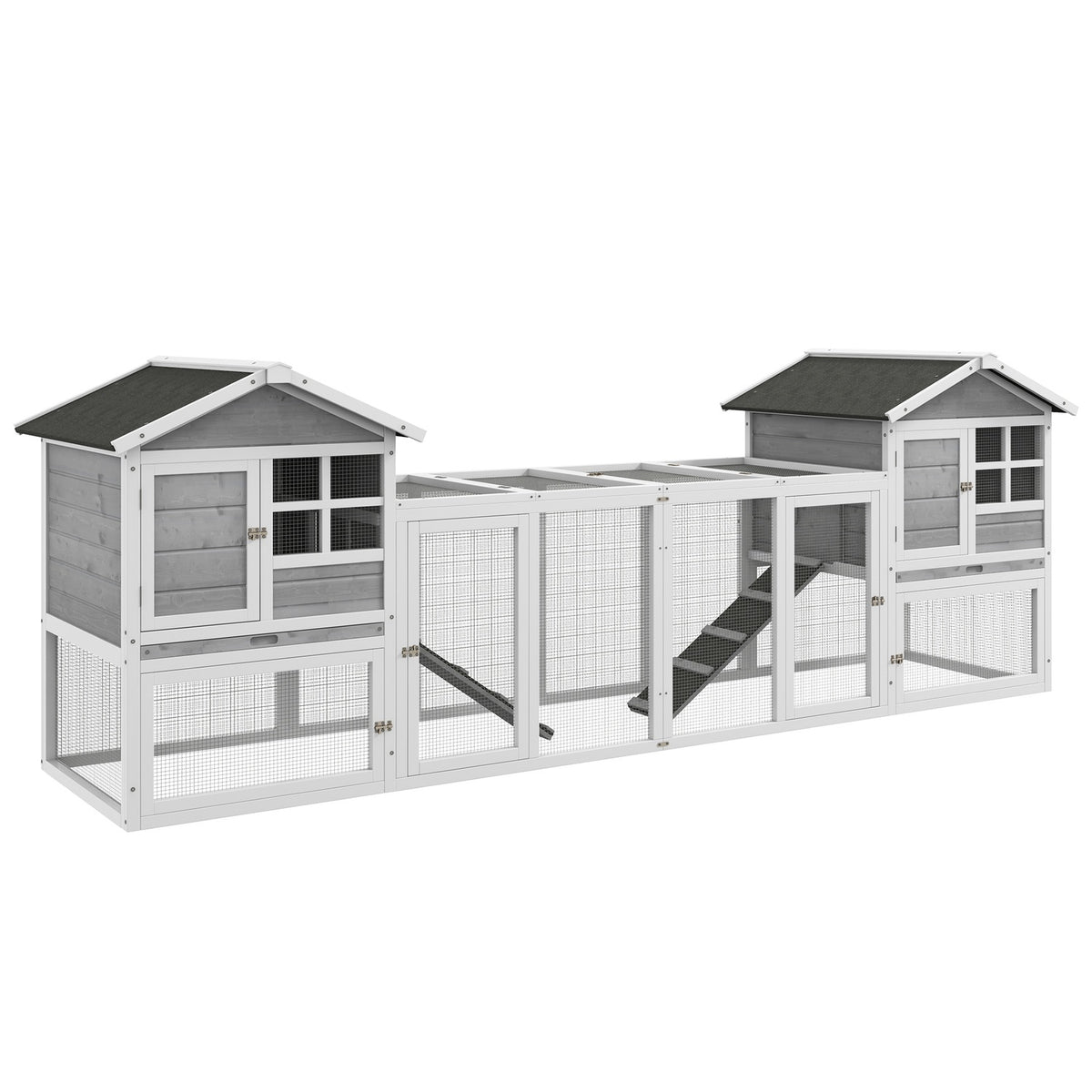 Rabbit Hutch Small Animal Hutch Made Of Wood Rabbit House With Outdoor Enclosure, Ramp, Small Animal House With Floor Tray, Small Animal Cage Gray