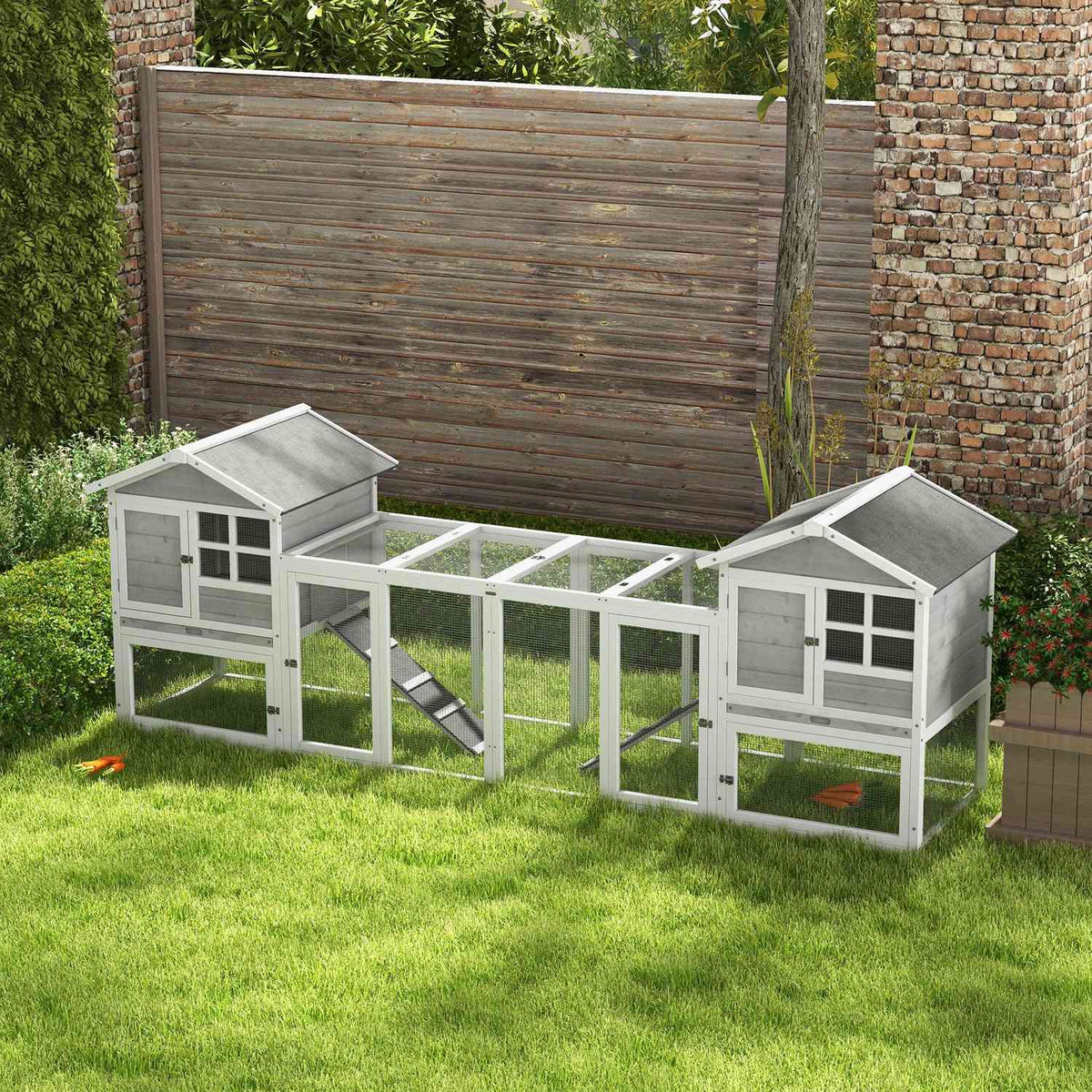Rabbit Hutch Small Animal Hutch Made Of Wood Rabbit House With Outdoor Enclosure, Ramp, Small Animal House With Floor Tray, Small Animal Cage Gray