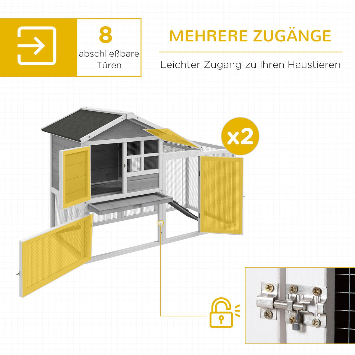Rabbit Hutch Small Animal Hutch Made Of Wood Rabbit House With Outdoor Enclosure, Ramp, Small Animal House With Floor Tray, Small Animal Cage Gray