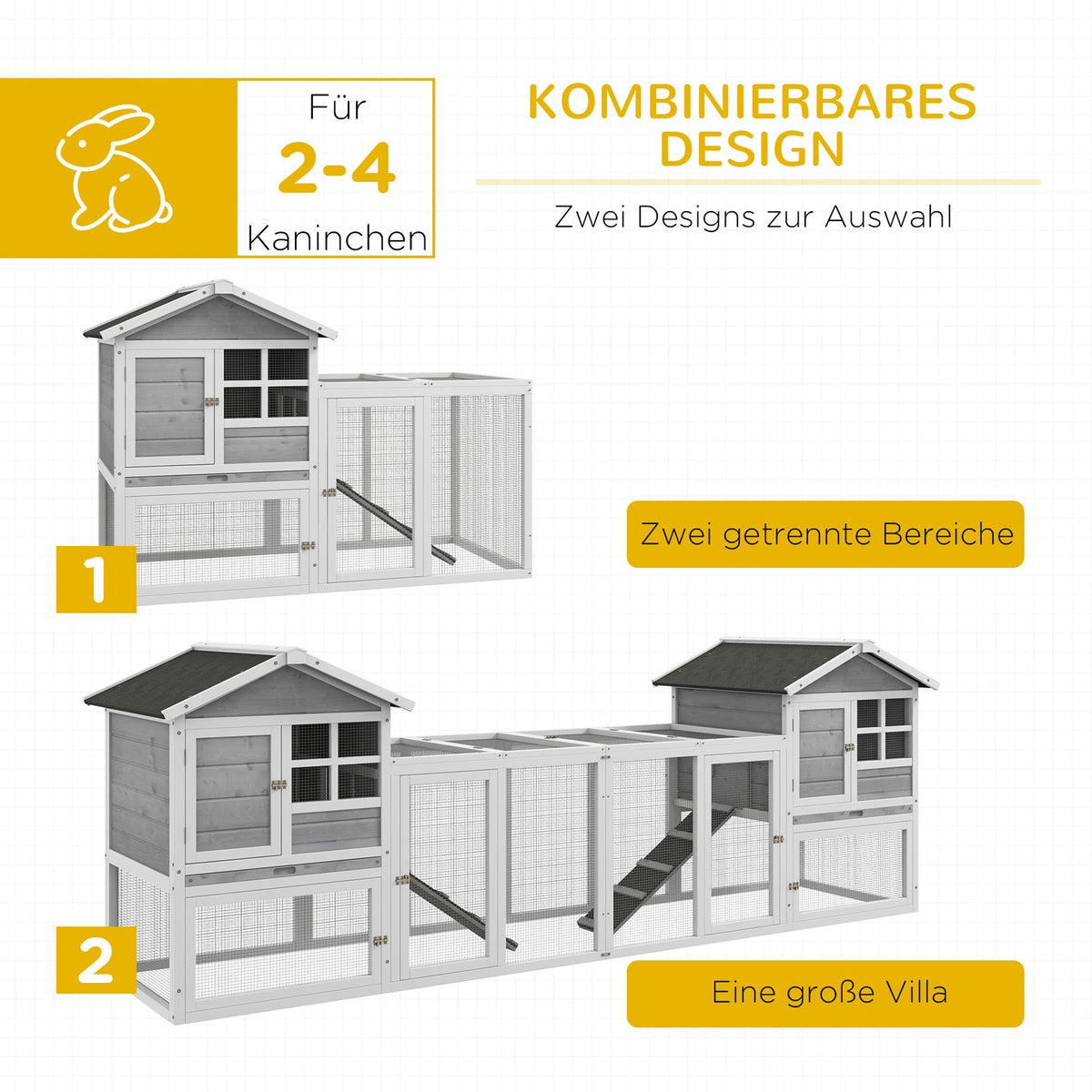 Rabbit Hutch Small Animal Hutch Made Of Wood Rabbit House With Outdoor Enclosure, Ramp, Small Animal House With Floor Tray, Small Animal Cage Gray
