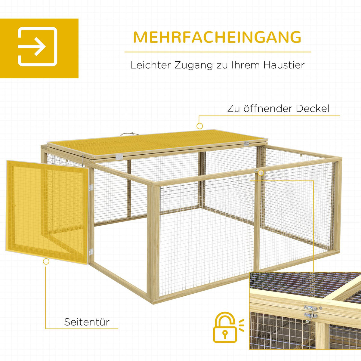 Rabbit Hutch Wooden Foldable Small Animal Hut Outdoor Run Open Roof Guinea Pig Natural 120X120X57Cm