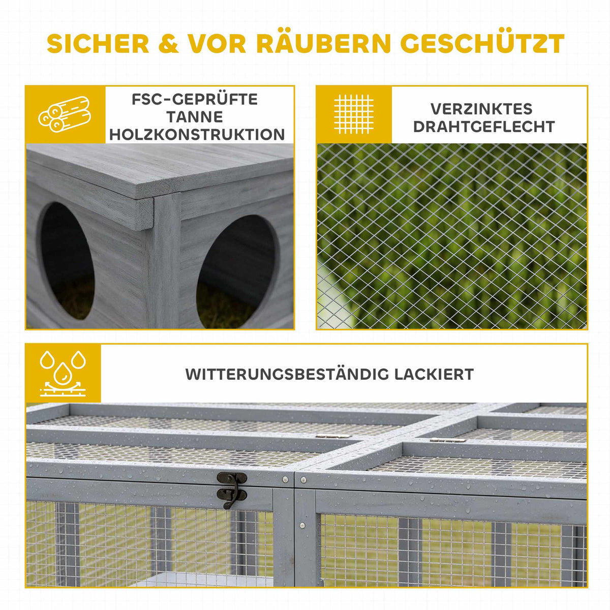 Rabbit Hutch with Large Run, Modular Design, Grey Wood