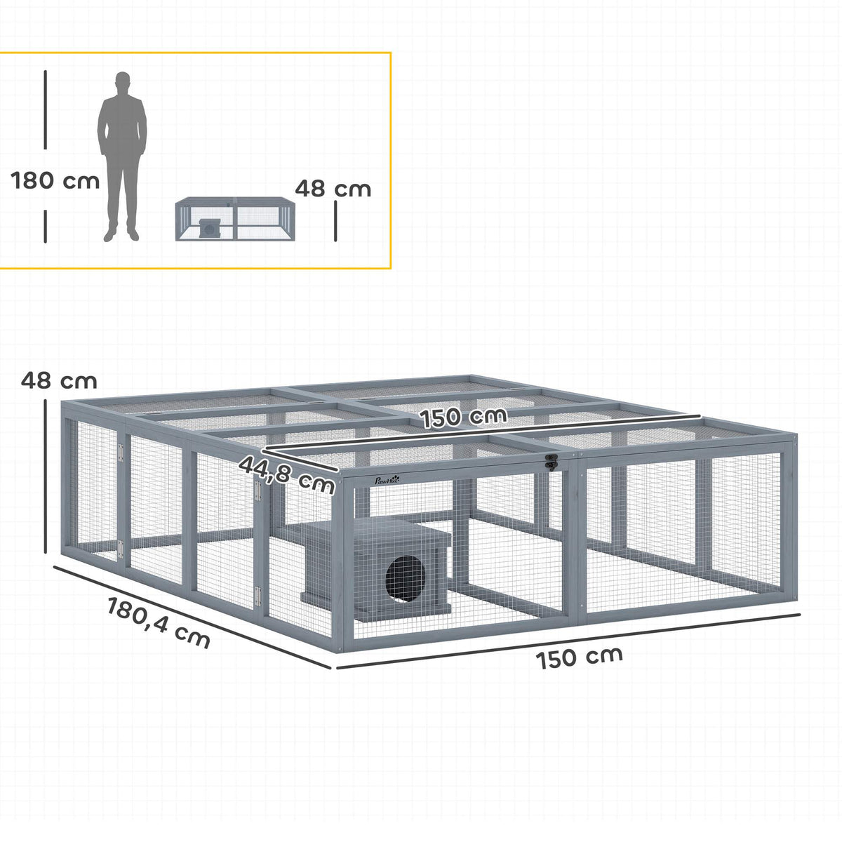 Rabbit Hutch with Large Run, Modular Design, Grey Wood