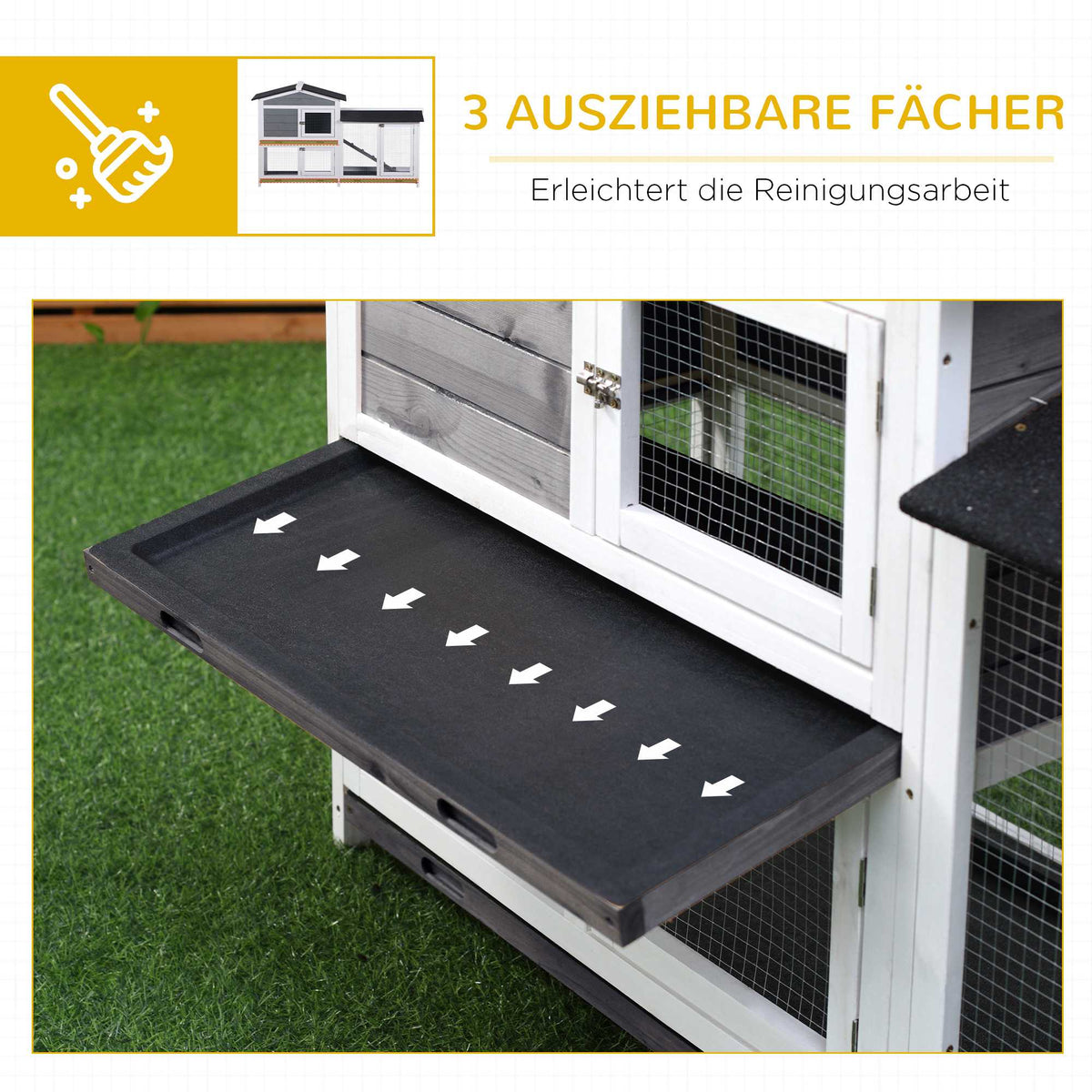 Rabbit Hutch with Run, 2 Levels, Wood, 157x53x93 cm