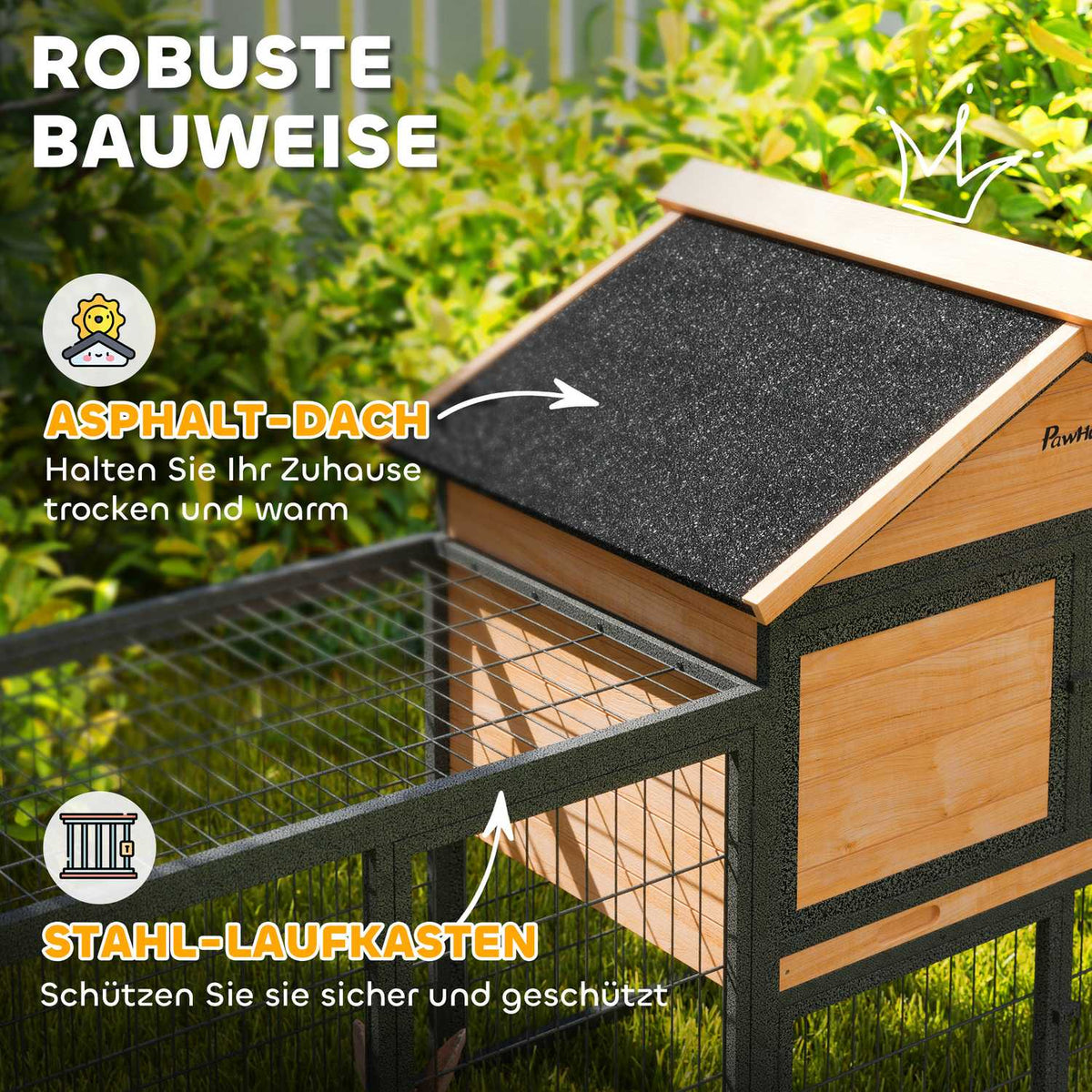 Rabbit hutch 2 levels with gable roof Rabbit hutch made of solid wood Winterproof Double-decker house with outdoor enclosure 217x53x86 cm Rabbit cage Outdoor small animal hutch for rabbits Yellow