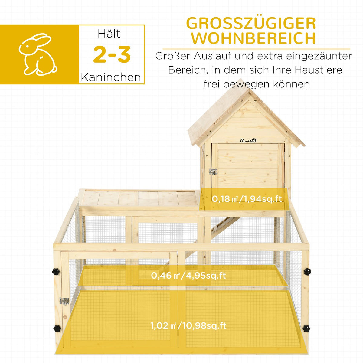 Rabbit hutch wooden small animal hutch outdoor enclosure extendable tub ramp guinea pig natural 151.5x106x97cm