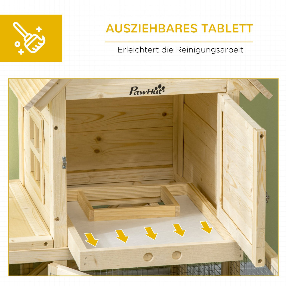 Rabbit hutch wooden small animal hutch outdoor enclosure extendable tub ramp guinea pig natural 151.5x106x97cm