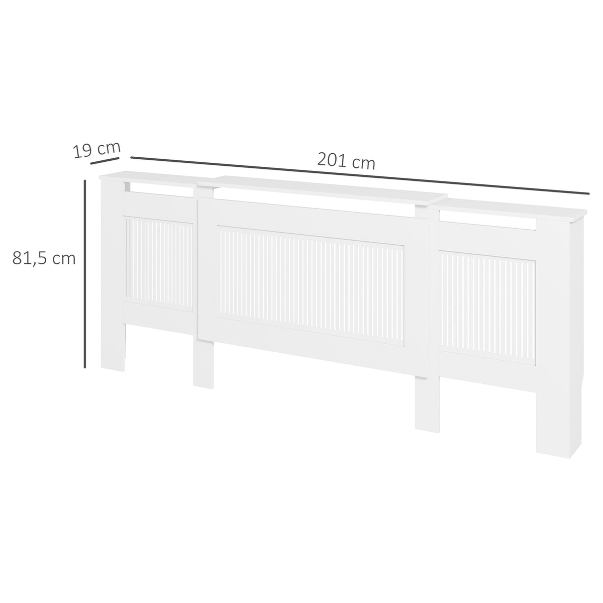 Radiator cover extendable radiator cover with shelf, slats, heating cover heating cover radiator cover 125-201 x 19 x 81.5 cm white