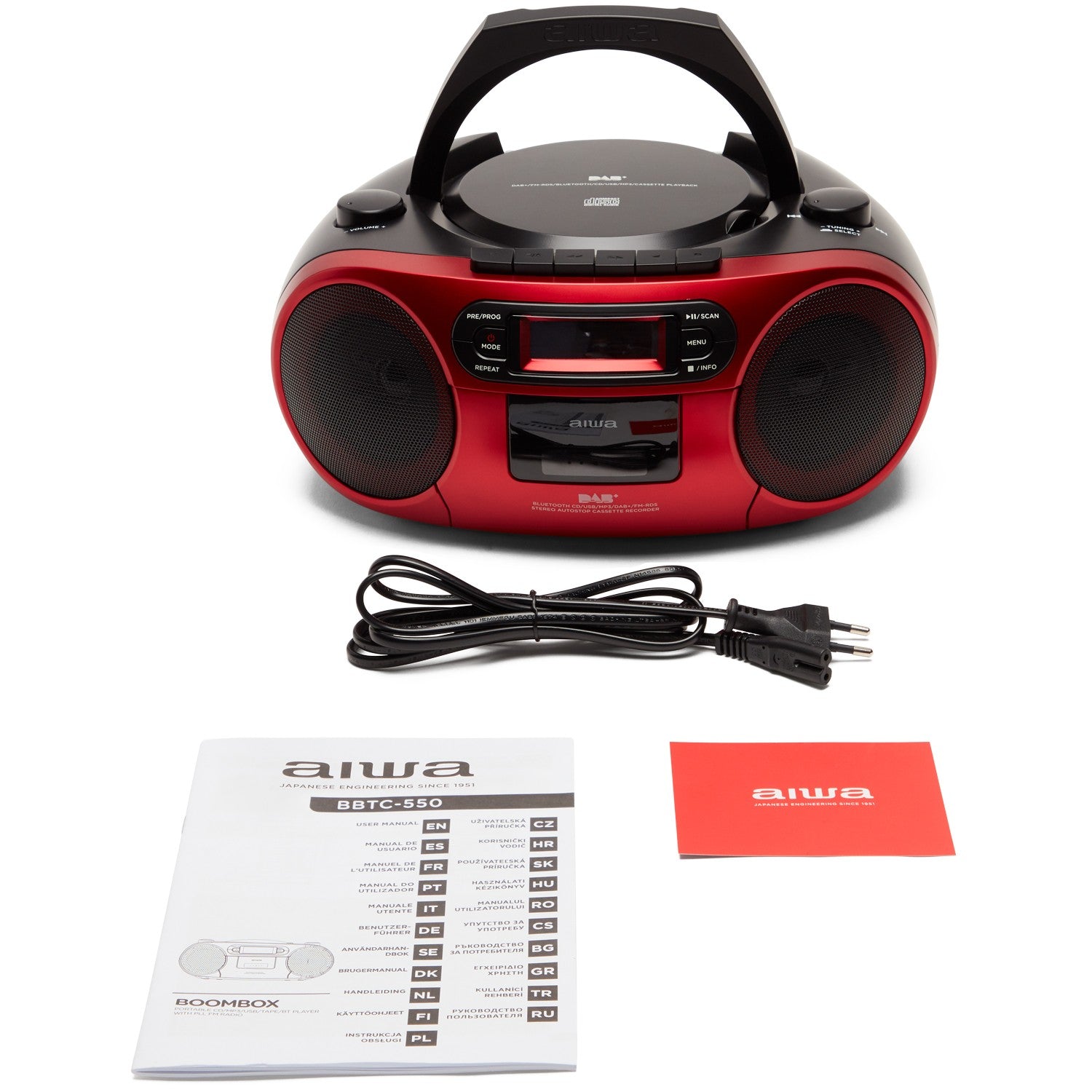 Radio with CD player, Cassette tape and Bluetooth Red