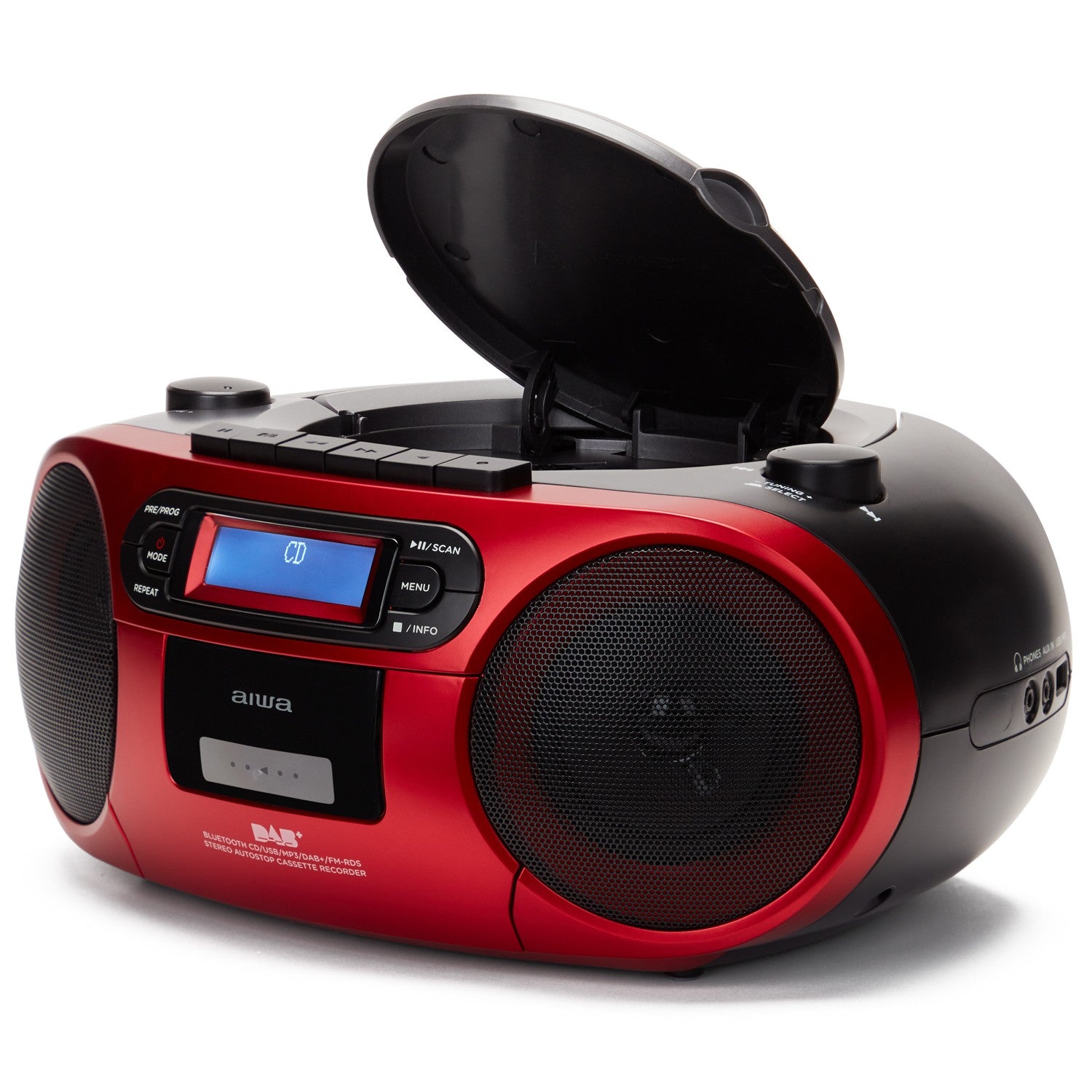 Radio with CD player, Cassette tape and Bluetooth Red