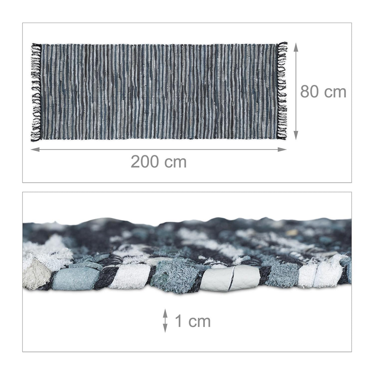 Rag rug leather & cotton striped