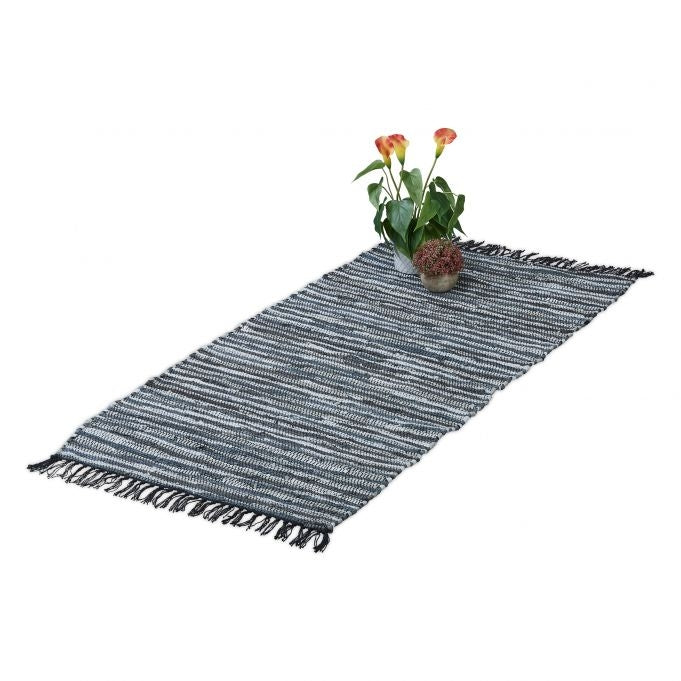 Rag rug leather & cotton striped
