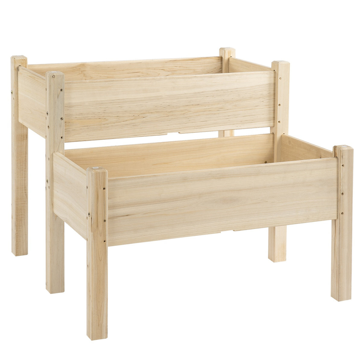 Raised Bed 2 Tier Cold Frame Herb Bed Made Of Solid Wood With 8 Drainage Holes, Natural, 86X85X72Cm