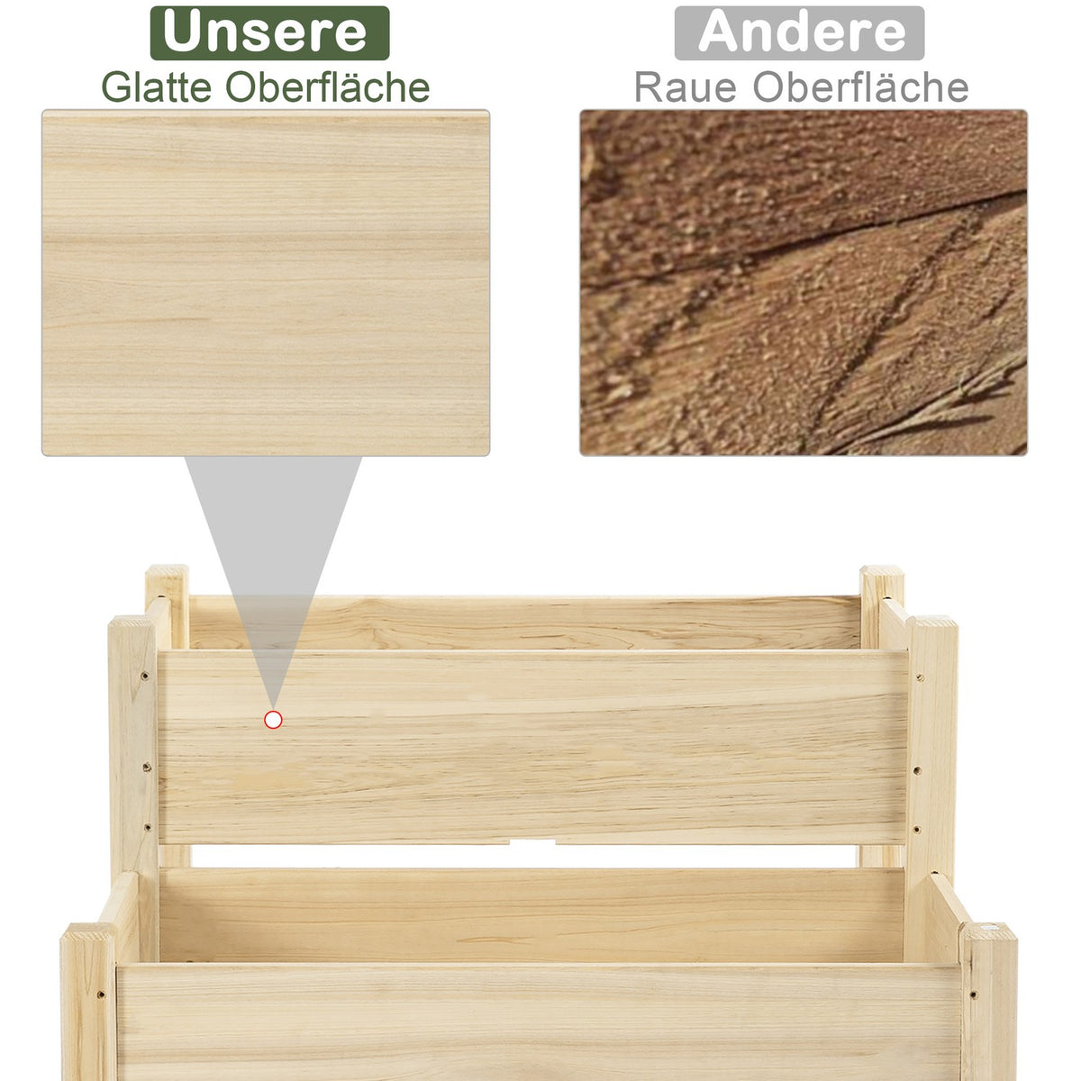 Raised Bed 2 Tier Cold Frame Herb Bed Made Of Solid Wood With 8 Drainage Holes, Natural, 86X85X72Cm