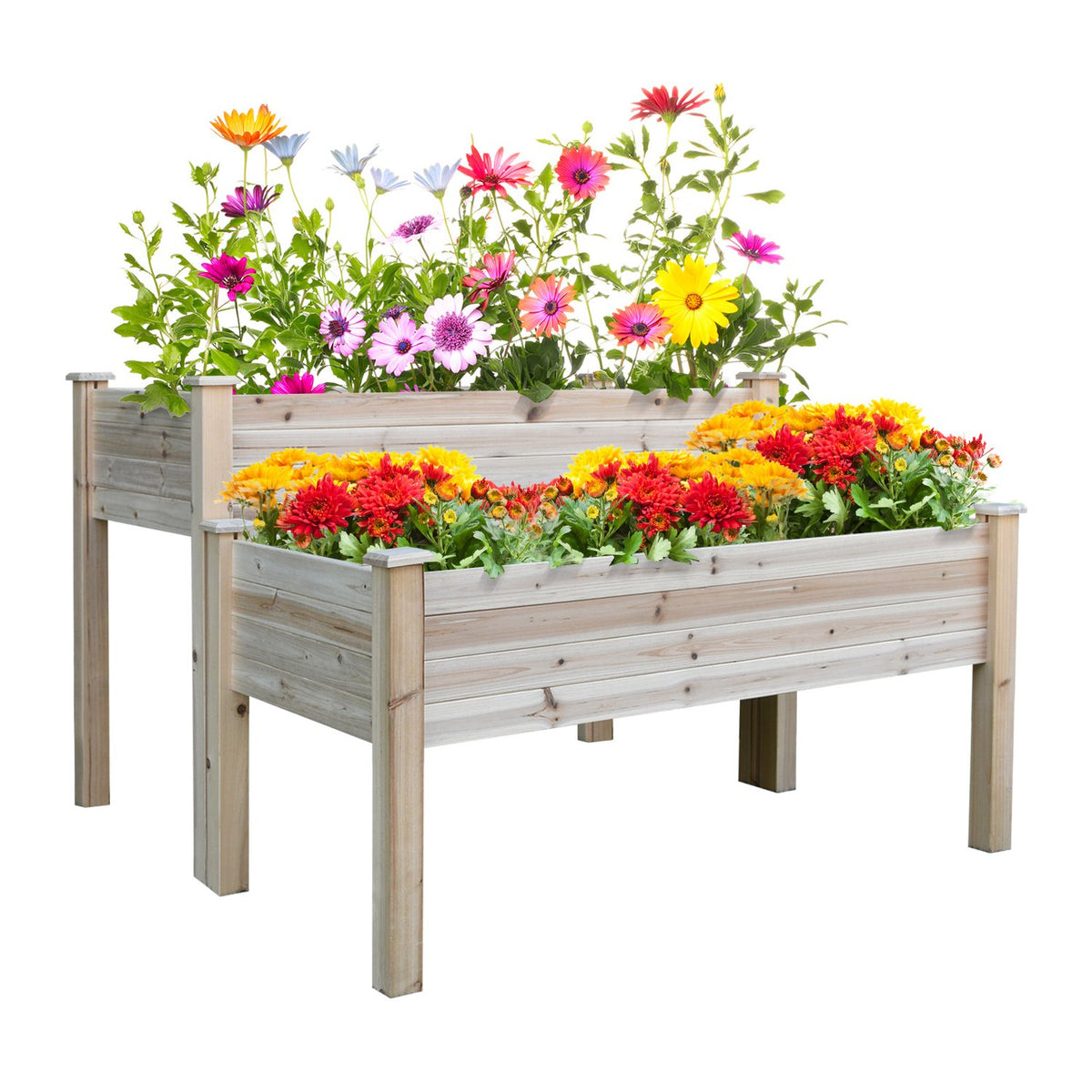 Raised Bed 2 Tier Cold Frame Herb Bed Plant Box With Drainage Holes Solid Natural Wood 115 X 114 X 76 Cm