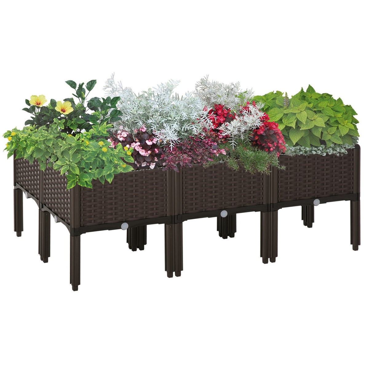 Raised Bed 6-Piece Planter Box With Drainage Holes, Rattan Look, Diy, Brown, 40X40X44Cm