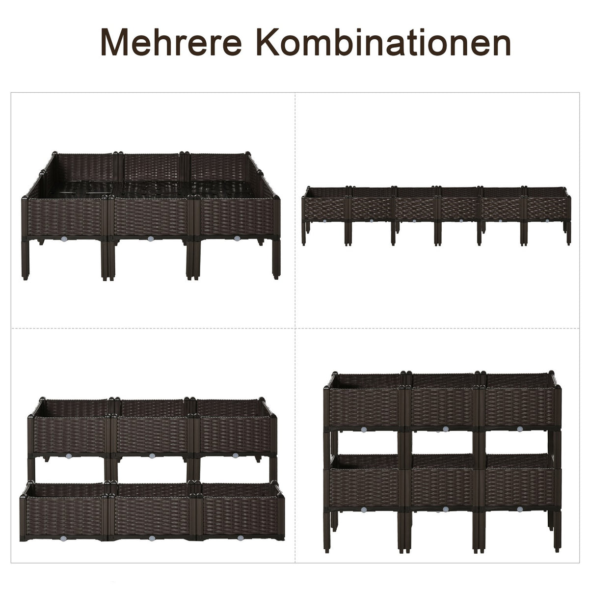 Raised Bed 6-Piece Planter Box With Drainage Holes, Rattan Look, Diy, Brown, 40X40X44Cm